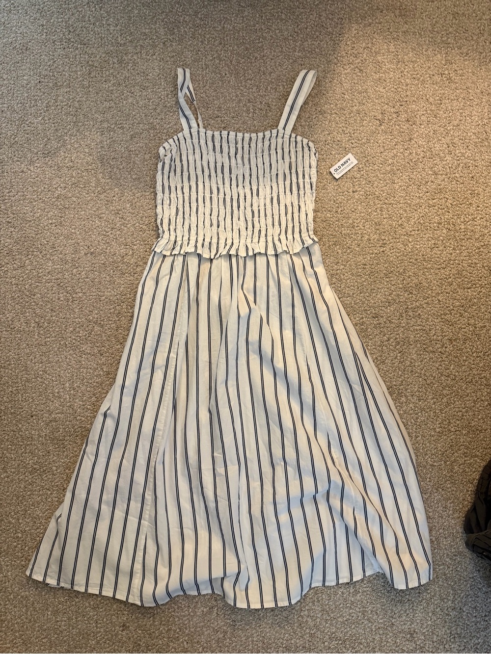 Old Navy Blue and White Striped Smocked Sundress